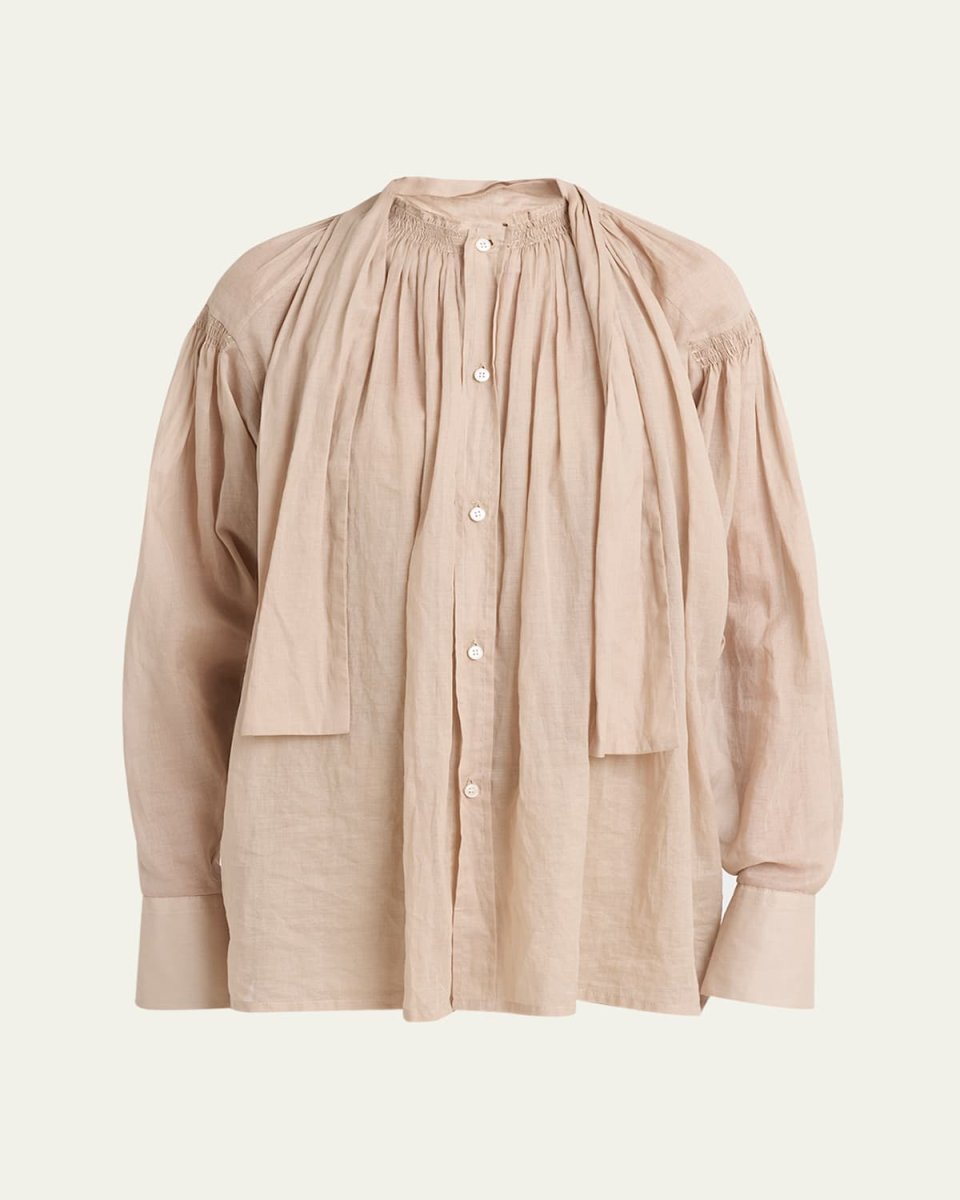 Pleated Scarf-Neck Blouse